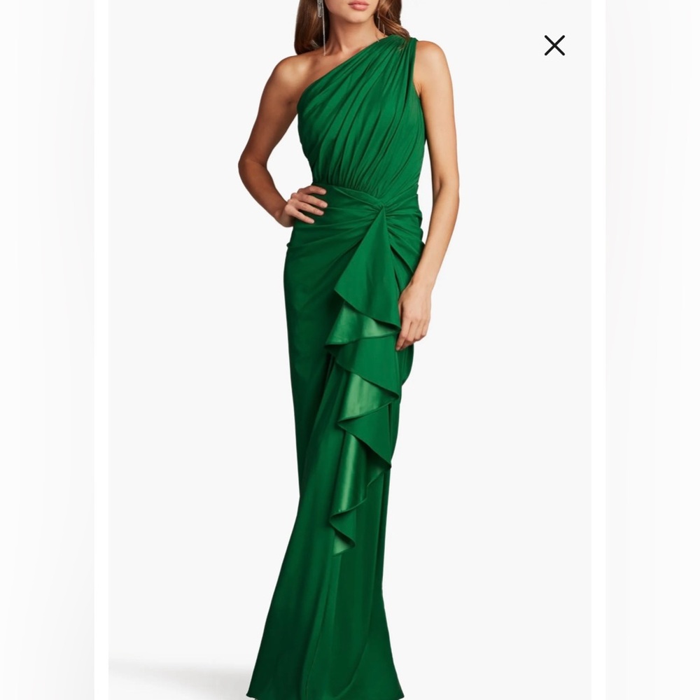 Tadashi Shoji One Shoulder Ruffle Gown - Green